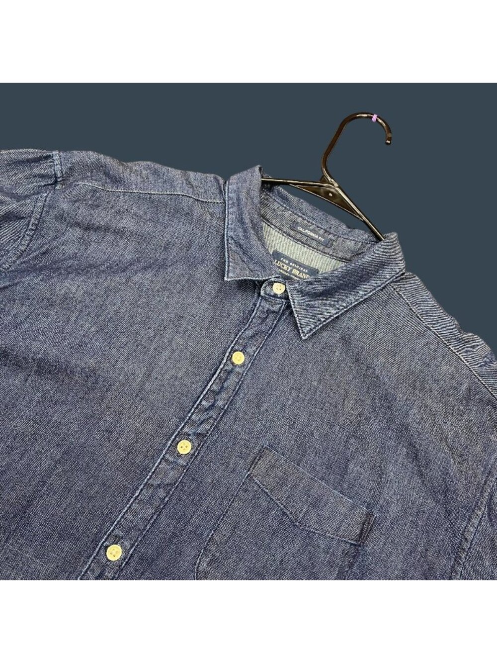 Lucky Brand Mens XX-Large Blue Denim Button-Down Shirt Pocket California Fit